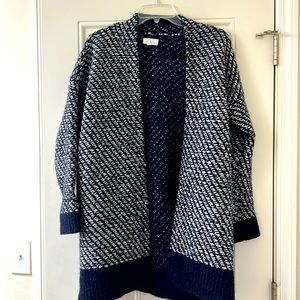 Thick Lou & Grey open pocketed cardigan. Navy and light grey.